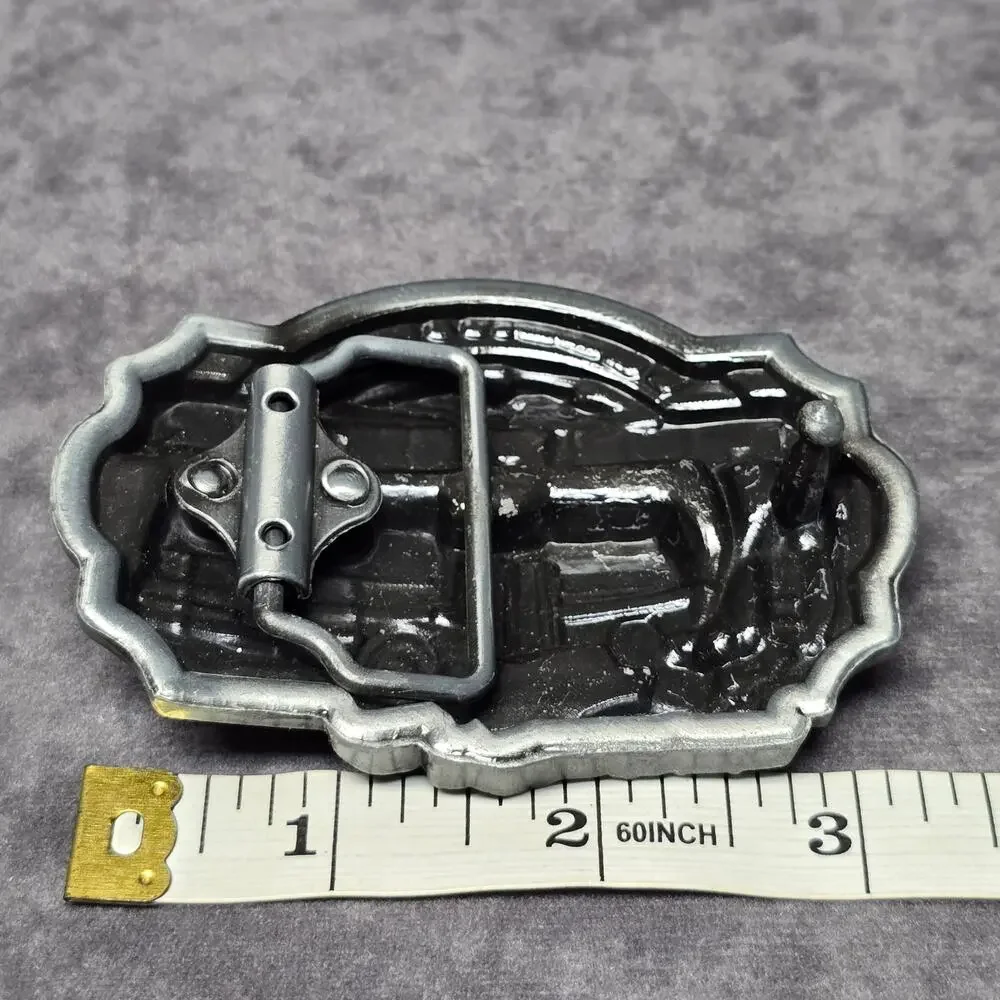 Vintage Silver & Red Volunteer Fire Fighter Engine Pewter High End Belt Buckle